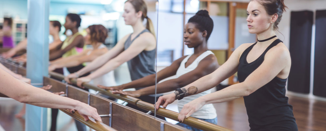 Marley and sprung dance flooring, ballet barres, dance mirrors, mats